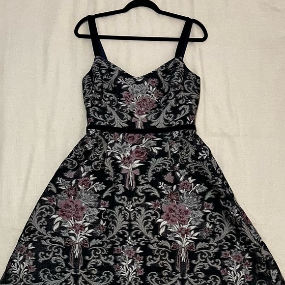 Marchesa Notte Midnight Blue Metallic Fil Coupé Organza Midi Dress - Picture 6 of 7